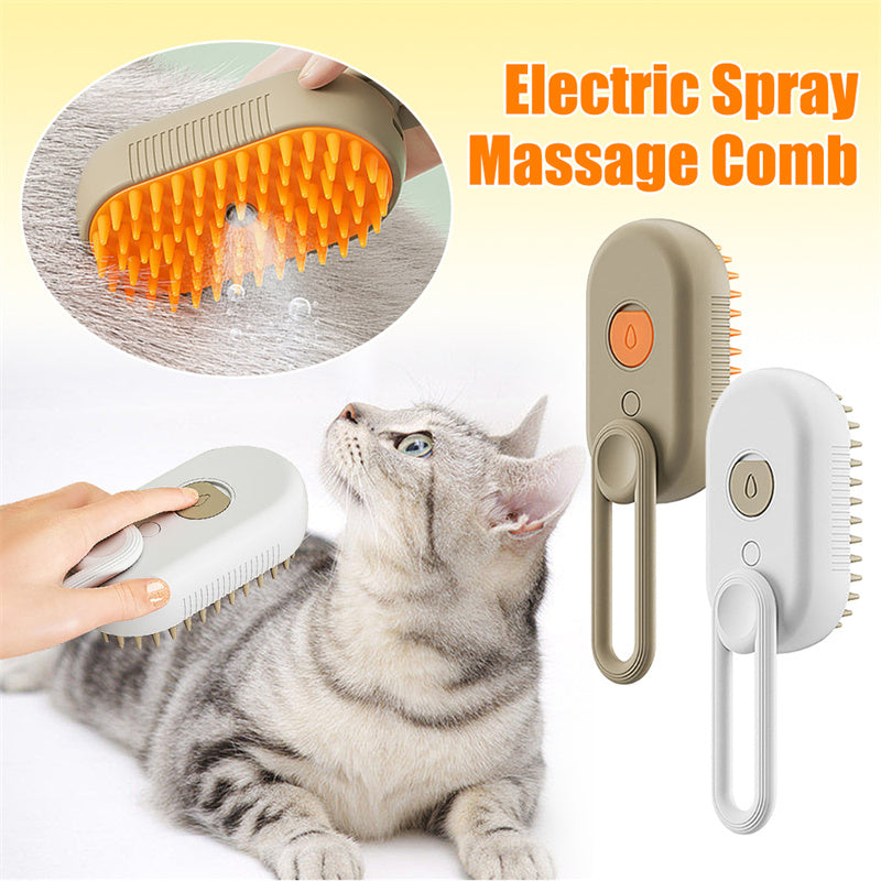 Escova elétrica de vapor para cães e gatos 3 em 1 para massagem e pente para remoção de pêlos.